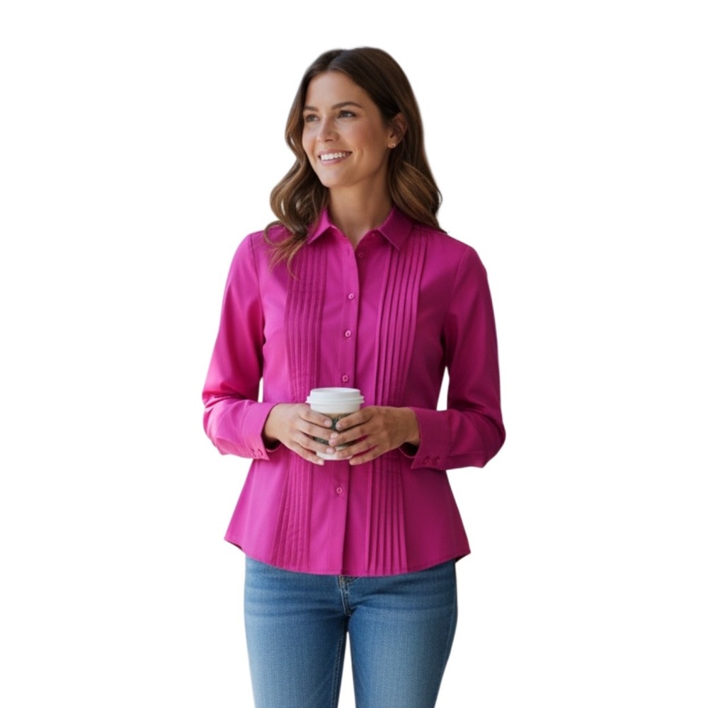 Escada Sport Magenta Pink Pintuck Pleated Button Down Blouse Size‎ 40
